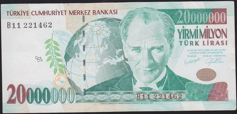 7.Emisyon 20 000 000 Lira B11 221462 Çok Temiz+