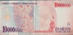 7.Emisyon 10 000 000 Lira D53 746360 Çok Temiz+