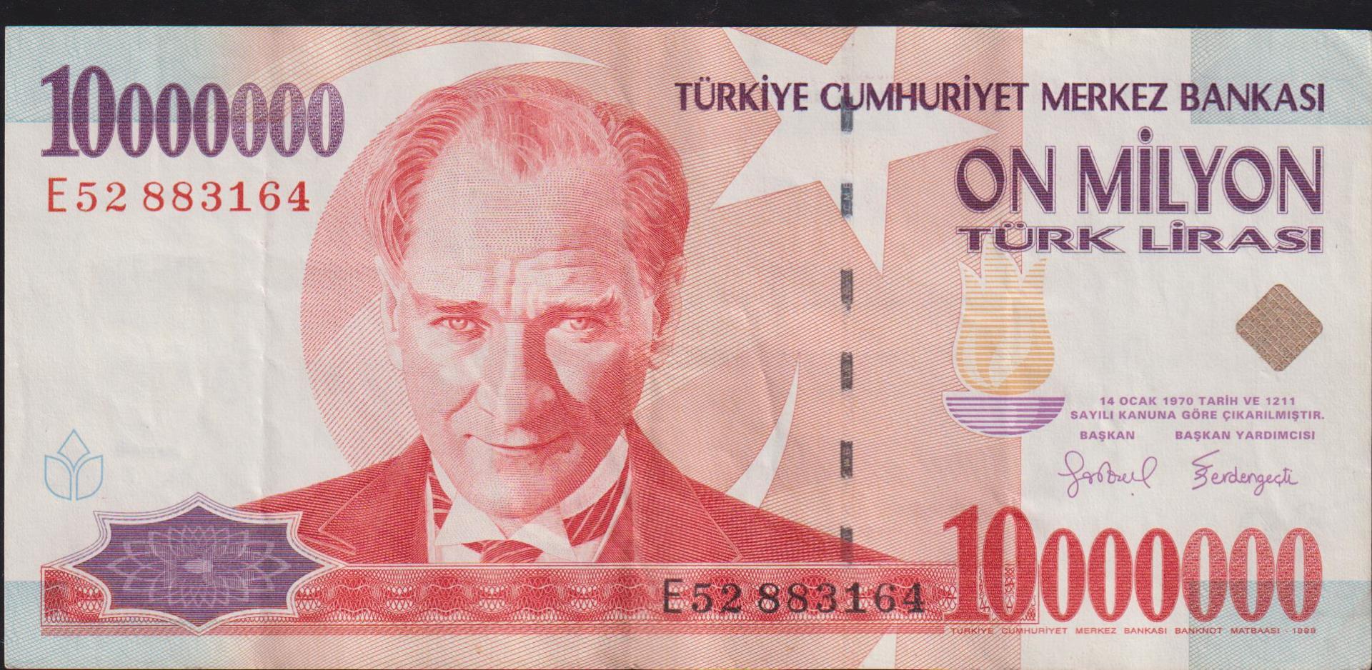 7.Emisyon 10 000 000 Lira E52 883164 Çok Çok Temiz